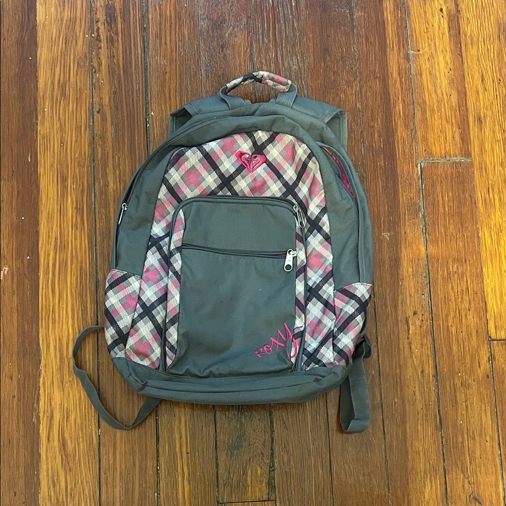Roxy Gray and Pink Checkered Backpack